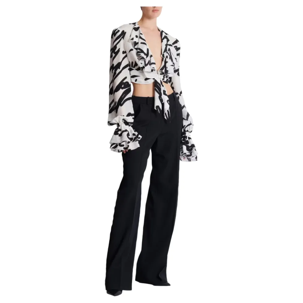 Ruffled love letter knotted crop shirt