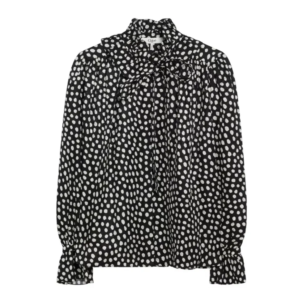 Ruffled Silk Jacquard Bluse