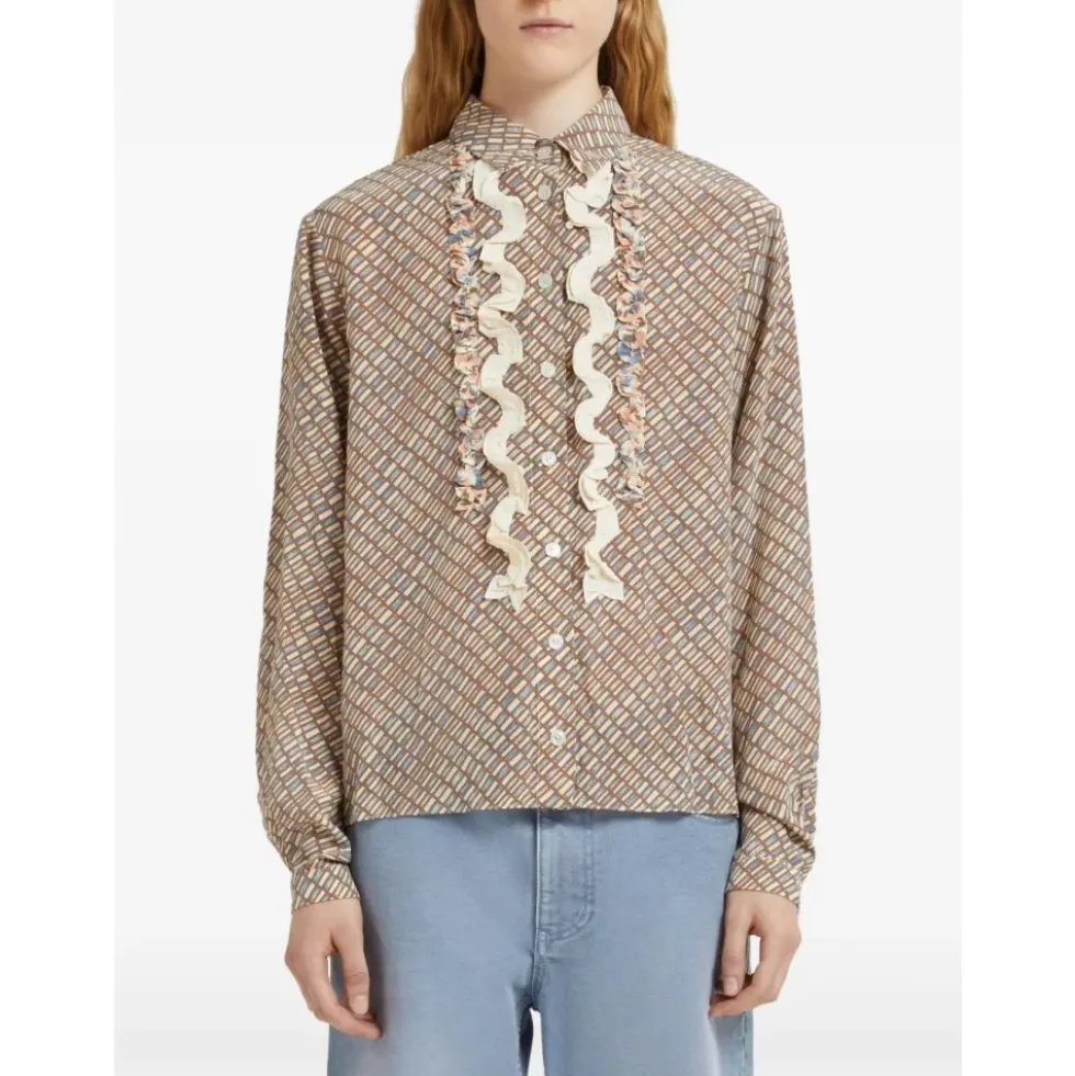 Ruffle Printet Skjorte