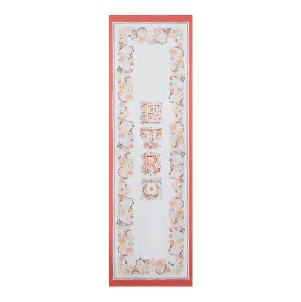 Silketørklæde med logo og blomstret paisley-motiv