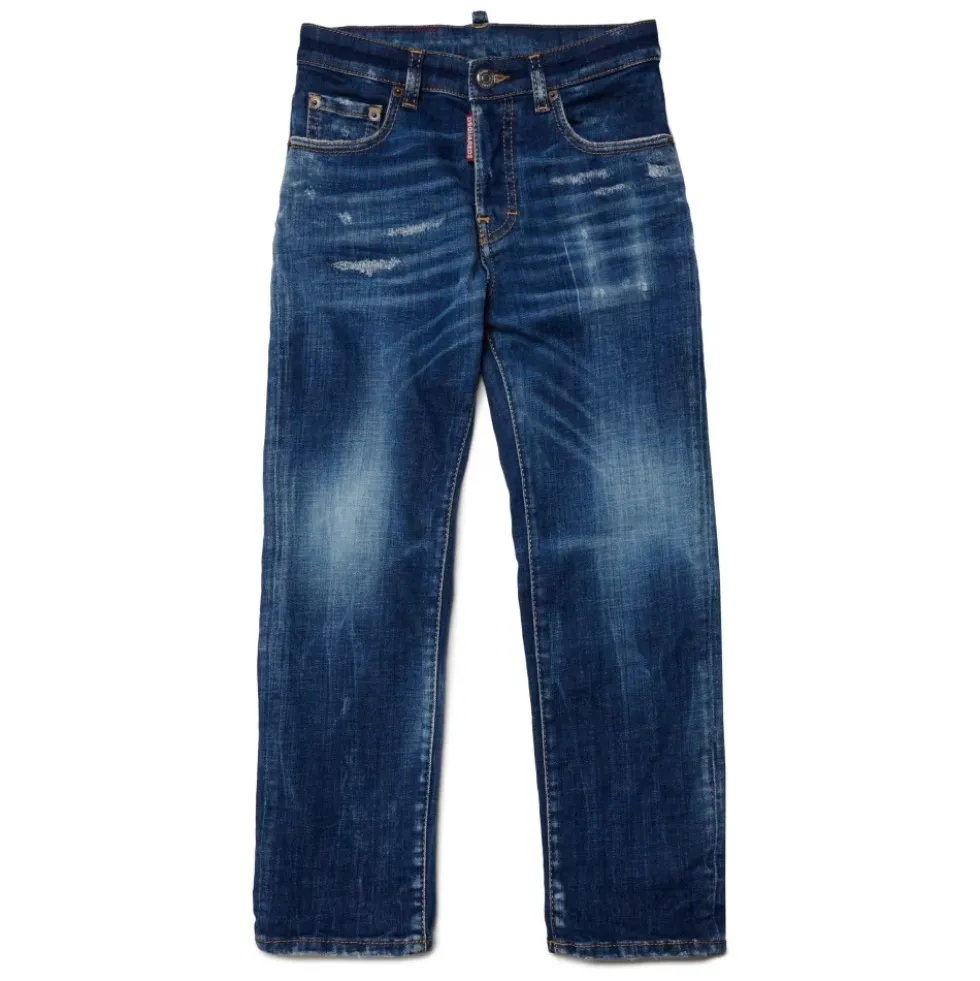 Skyggeblå lige jeans med slid - 642 Jean