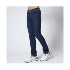 Slim Fit Navy Jeans med Gule Læg - Nick Model