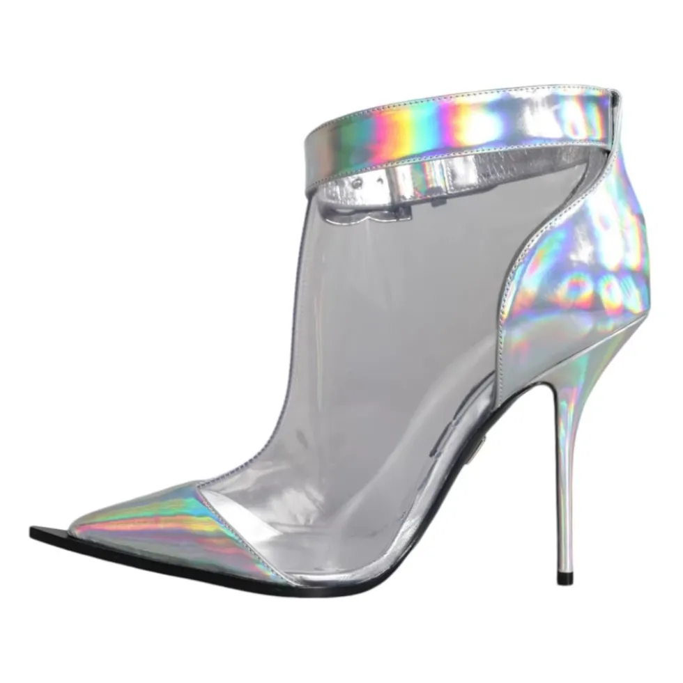 Sølv Iridescent PVC Ankelstøvler med Spænde