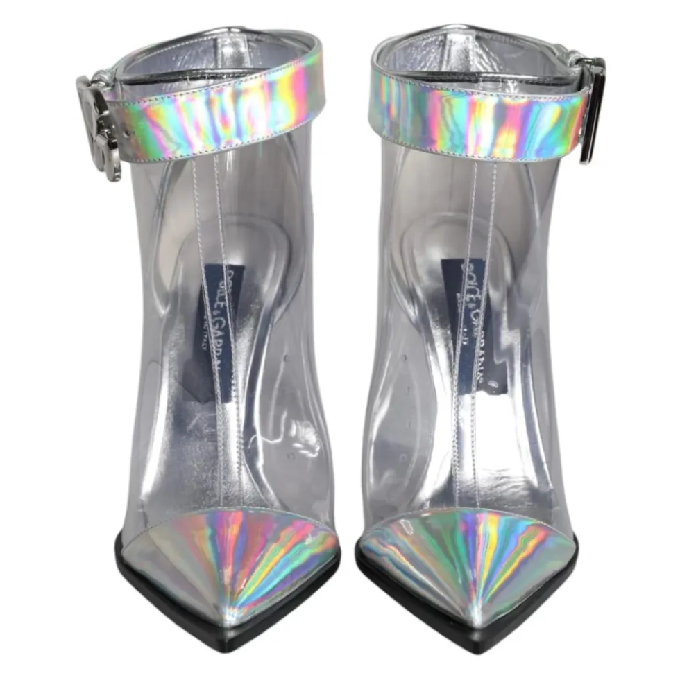 Sølv Iridescent PVC Ankelstøvler med Spænde