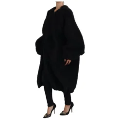 Sort Cashmere Blandet Imiteret Pels Frakke Jakke