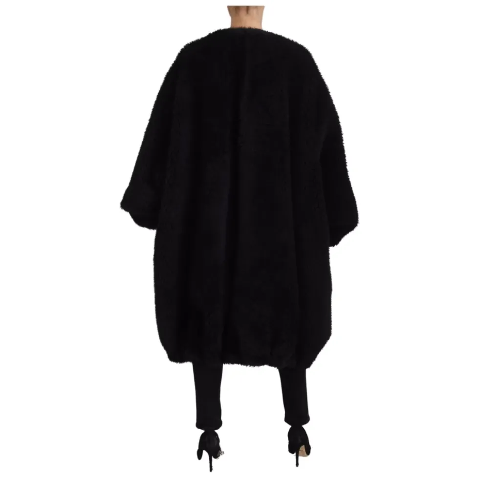Sort Cashmere Blandet Imiteret Pels Frakke Jakke