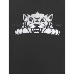 Sort Crewneck Sweatshirt med Tiger Broderi