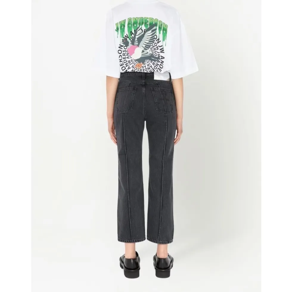 Sort Cropped Jeans med Kædedetalje