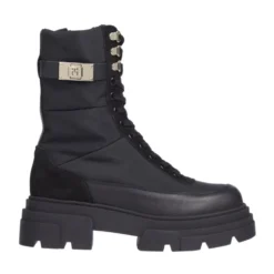 Sorte snørestøvler med biker-look