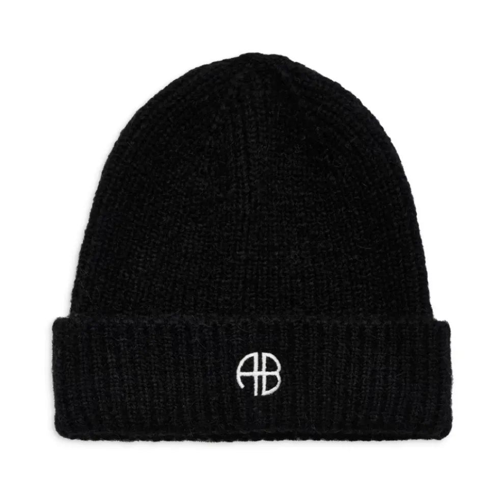 Sort Strik Hue med Logo Broderi