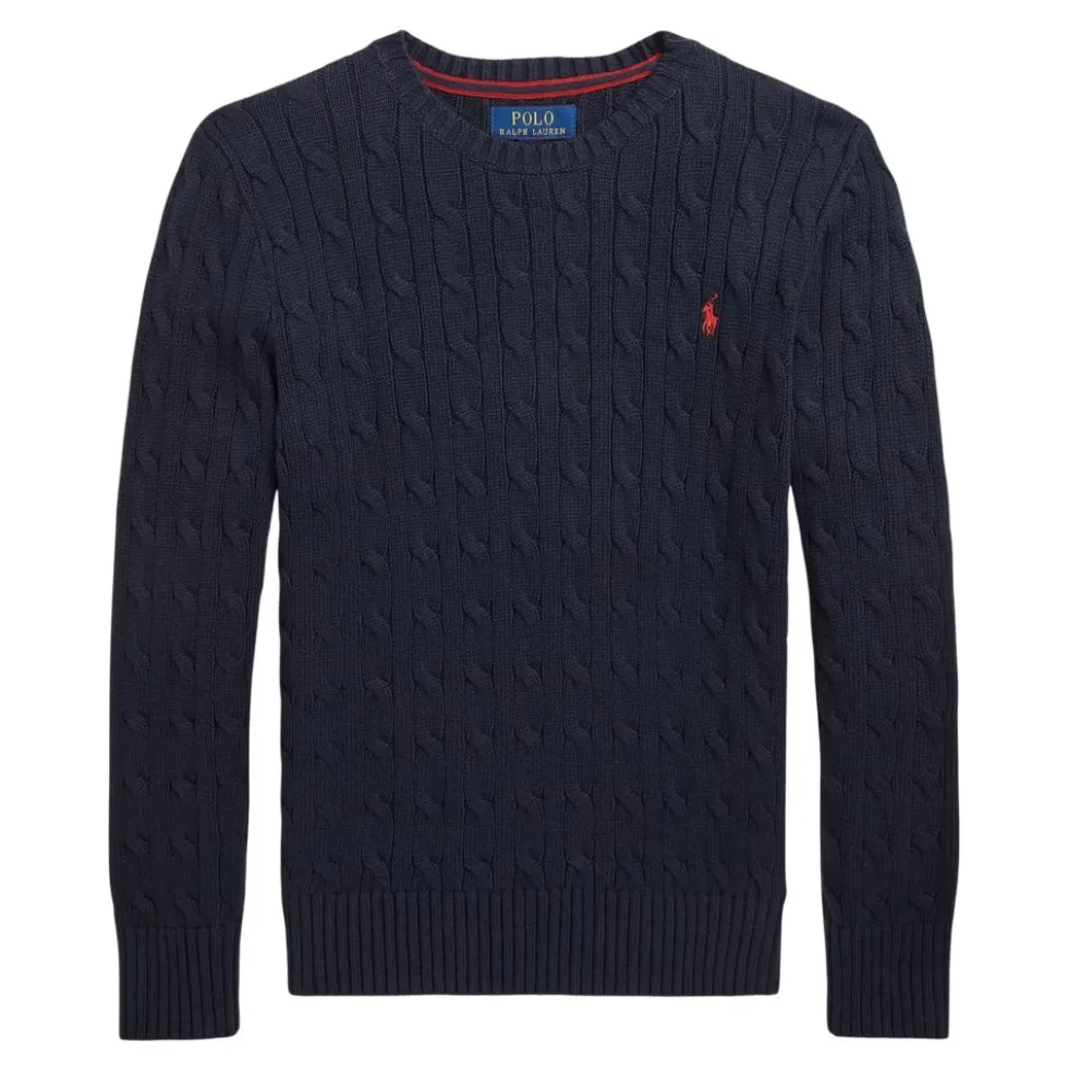 Strikket sweater i bomuld med kabelstrik