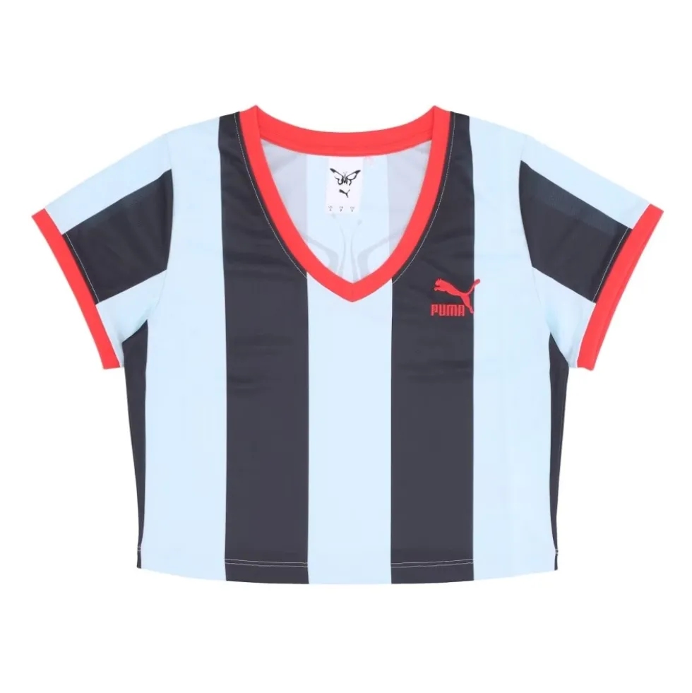 Stripes Crop Tee X Dua Lipa Blue Glow Cropped T-Shirt
