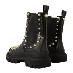 Studded Læder Ankelstøvler med Broderi