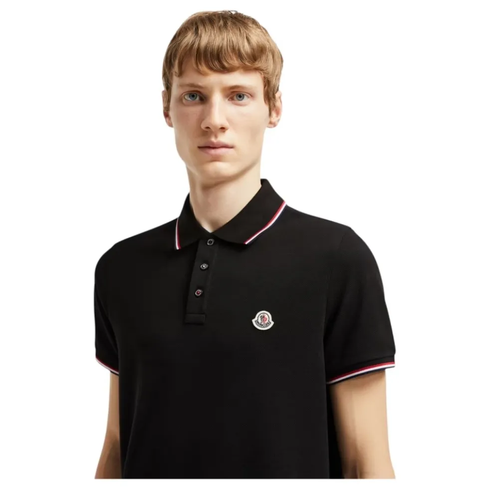 Tricolor-Trimmet Polo Shirt i Sort