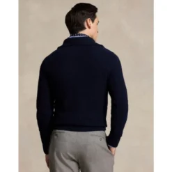 Vaffelstrikket halv lynlås uld bomuld sweater