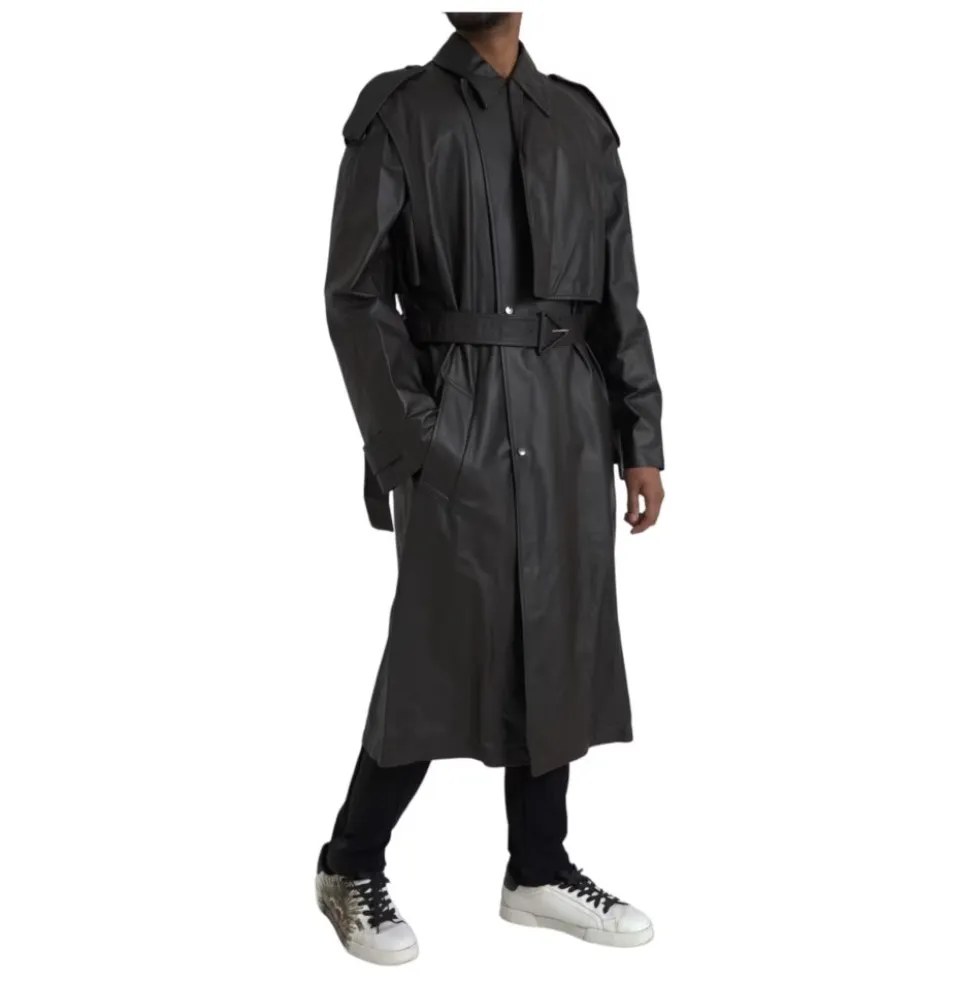 Vandtæt læder trenchcoat jakke