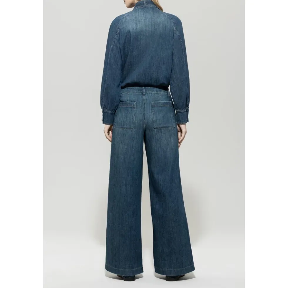 Wideleg Bleach Wash Denim Bukser